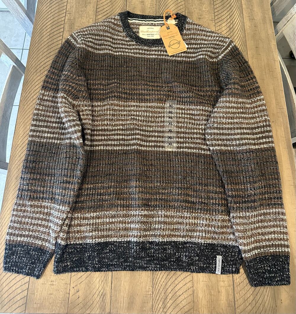 NWT Weatherproof Vintage Mens Crewneck Sweater XL Striped Natural Mix Acrylic